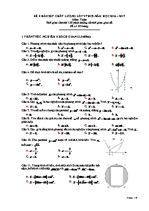 Đề khảo sát chất lượng môn Toán Lớp 9 - Năm học 2016-2017