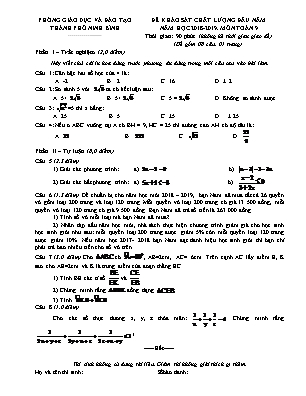 Đề khảo sát đầu năm môn Toán Lớp 9 - Năm học 2018-2019 - Phòng giáo dục và đào tạo thành phố Ninh Bình (Có đáp án)