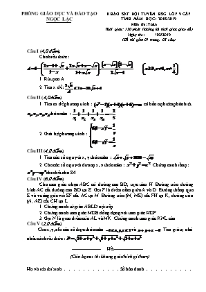 Đề khảo sát đội tuyển học sinh giỏi tỉnh môn Toán Lớp 9 - Năm học 2018-2019 - Phòng giáo dục và đào tạo Ngọc Lặc (Có đáp án)