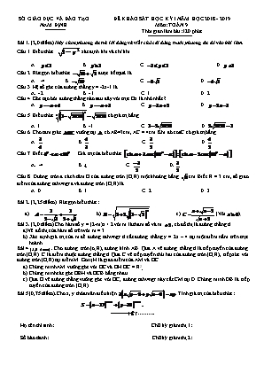 Đề khảo sát học kì I môn Toán Lớp 9 - Năm học 2018-2019 - Sở giáo dục và đào tạo Nam Định
