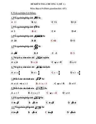 Đề kiểm tra 1 tiết Chương 1 môn Đại số Lớp 9