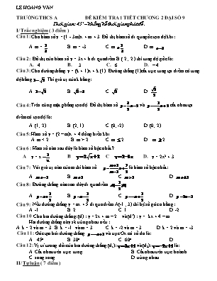 Đề kiểm tra 1 tiết Chương 2 môn Đại số Lớp 9 - Lê Hoàng Văn