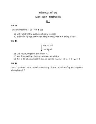 Đề kiểm tra 1 tiết Chương III môn Đại số Lớp 9