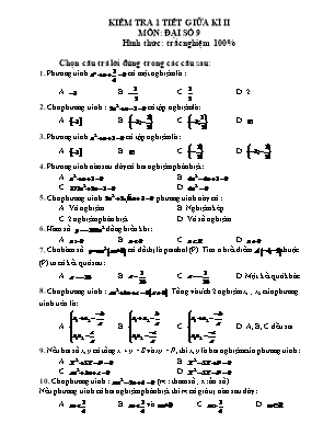 Đề kiểm tra 1 tiết giữa kỳ II môn Đại số Lớp 9