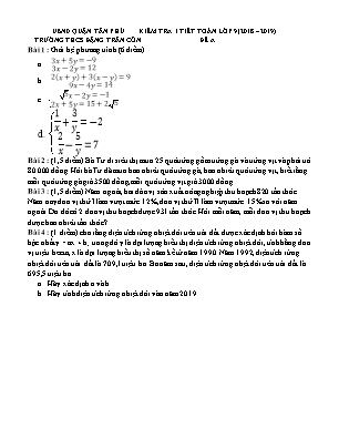 Đề kiểm tra 1 tiết môn Toán Lớp 9 - Đề A - Năm học 2018-2019 - Trường THCS Đặng Trần Côn