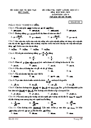 Đề kiểm tra chất lượng học kỳ I môn Toán Lớp 9 - Mã đề 192 - Năm học 2018-2019 - Sở giáo dục và đào tạo Bắc Giang