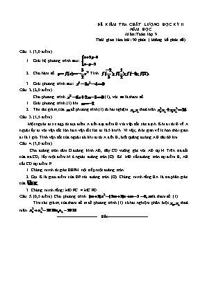 Đề kiểm tra chất lượng học kỳ II môn Toán Lớp 9 (Có đáp án)