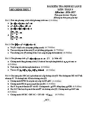 Đề kiểm tra định kì lần 2 môn Toán Lớp 9 - Năm học 2016-2017