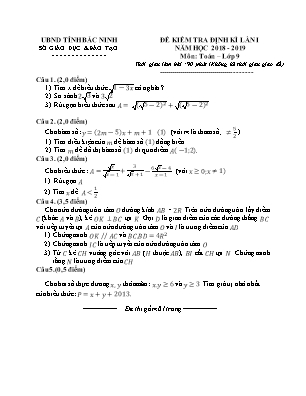 Đề kiểm tra định kì lần I môn Toán Lớp 9 - Năm học 2018-2019 - Sở giáo dục và đào tạo Bắc Ninh