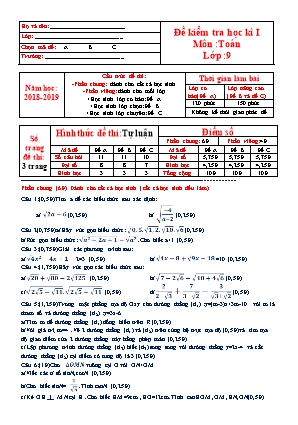 Đề kiểm tra học kì I môn Toán Lớp 9 (Có đáp án)