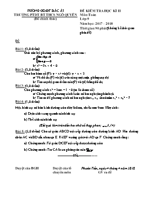 Đề kiểm tra học kì II môn Toán Lớp 9 - Năm học 2017-2018 - Trường PTDTBT THCS Ngô Quyền (Có đáp án)
