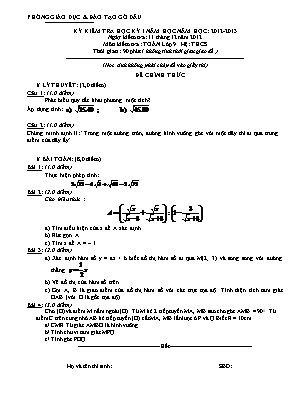 Đề kiểm tra học kỳ I môn Toán Lớp 9 - Năm học 2012-2013 - Phòng giáo dục và đào tạo Gò Dầu (Có đáp án)