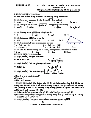 Đề kiểm tra học kỳ I môn Toán Lớp 9 - Năm học 2017-2018 (Có đáp án)