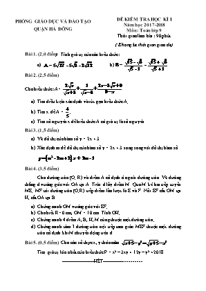 Đề kiểm tra học kỳ I môn Toán Lớp 9 - Năm học 2017-2018 - Phòng giáo dục và đào tạo Hà Đông