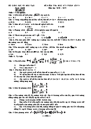 Đề kiểm tra học kỳ I môn Toán Lớp 9 - Năm học 2018-2019 - Phòng giáo dục và đào tạo Nam Định