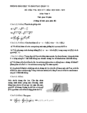 Đề kiểm tra học kỳ I môn Toán Lớp 9 - Năm học 2018-2019 - Sở giáo dục và đào tạo Quận 12