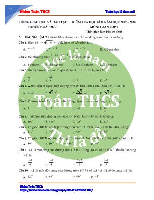 Đề kiểm tra học kỳ II môn Toán Lớp 9 - Năm học 2017-2018 - Phòng GD & ĐT Hoài Đức (Có đáp án)