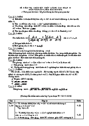 Đề kiểm tra khảo sát chất lượng giai đoạn III môn Toán Lớp 9 - Năm học 2015-2016 (Có đáp án)