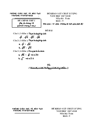 Đề kiểm tra khảo sát chất lượng môn Toán Lớp 9 - Năm học 2017-2018 (Có đáp án)