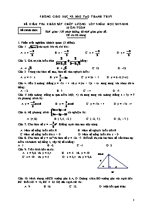 Đề kiểm tra khảo sát chất lượng môn Toán Lớp 9 - Năm học 2017-2018 - Phòng giáo dục và đào tạo Thanh Thủy (Có đáp án)