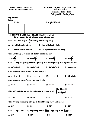Đề kiểm tra khảo sát chất lượng môn Toán Lớp 9 - Năm học 2017-2018 - Trường THCS Long Cốc