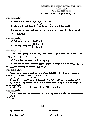 Đề kiểm tra khảo sát ôn tập môn Toán Lớp 9 - Năm học 2018-2019