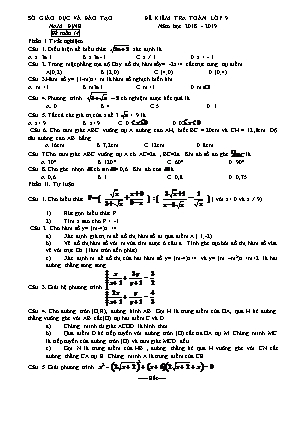 Đề kiểm tra tuần 14 môn Toán Lớp 9 - Năm học 2018-2019 - Sở giáo dục và đào tạo Nam Định