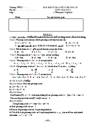 Đề kiểm tra viết Chương II môn Đại số Lớp 9