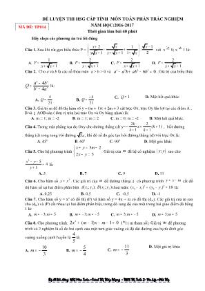 Đề luyện thi học sinh giỏi cấp tỉnh môn Toán Lớp 9 phần trắc nghiệm - Mã đề TP014 - Năm học 2016-2017 - Trình Thị Thúy Phượng