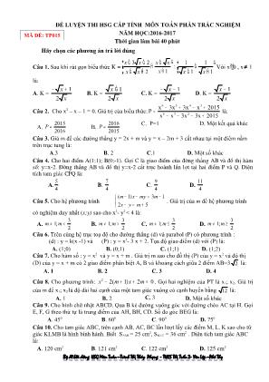 Đề luyện thi học sinh giỏi cấp tỉnh môn Toán Lớp 9 phần trắc nghiệm - Mã đề TP015 - Năm học 2016-2017 - Trình Thị Thúy Phượng