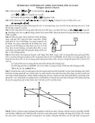 Đề minh họa tuyển sinh vào Lớp 10 THPT môn Toán - Năm học 2018-2019 - Sở giáo dục và đào tạo thành phố Hồ Chí Minh (Có đáp án)