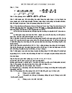 Đề ôn thi giữa kỳ I môn Toán Lớp 9 - Năm học 2018-2019