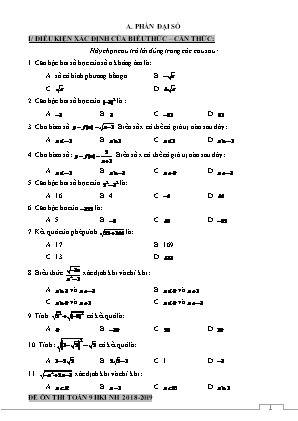 Đề ôn thi học kì I môn Toán Lớp 9 - Năm học 2018-2019
