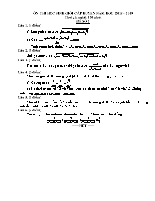 Đề ôn thi học sinh giỏi cấp huyện môn Toán Lớp 9 - Đề số 02 - Năm học 2018-2019