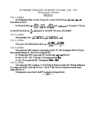 Đề ôn thi học sinh giỏi cấp huyện môn Toán Lớp 9 - Đề số 10 - Năm học 2018-2019