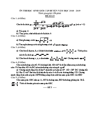 Đề ôn thi học sinh giỏi cấp huyện môn Toán Lớp 9 - Đề số 15 - Năm học 2018-2019