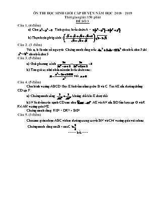 Đề ôn thi học sinh giỏi cấp huyện môn Toán Lớp 9 - Đề số 3 - Năm học 2018-2019