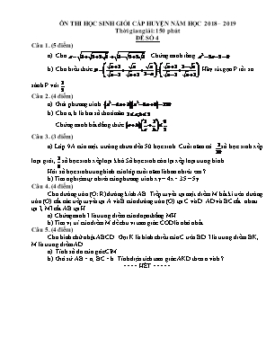 Đề ôn thi học sinh giỏi cấp huyện môn Toán Lớp 9 - Đề số 4 - Năm học 2018-2019