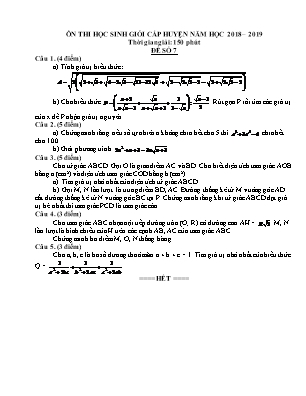 Đề ôn thi học sinh giỏi cấp huyện môn Toán Lớp 9 - Đề số 7 - Năm học 2018-2019