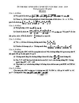 Đề ôn thi học sinh giỏi cấp huyện môn Toán Lớp 9 - Đề số 8 - Năm học 2018-2019