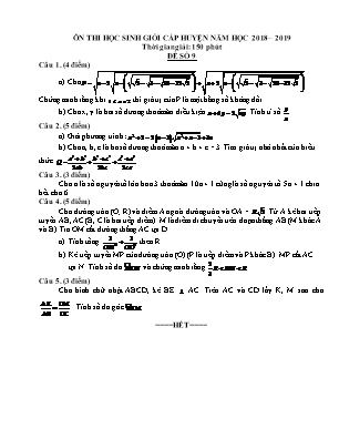 Đề ôn thi học sinh giỏi cấp huyện môn Toán Lớp 9 - Đề số 9 - Năm học 2018-2019