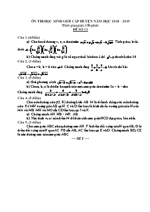 Đề ôn thi học sinh giỏi cấp huyện môn Toán Lớp 9 - Năm học 2018-2019 - Đề số 13