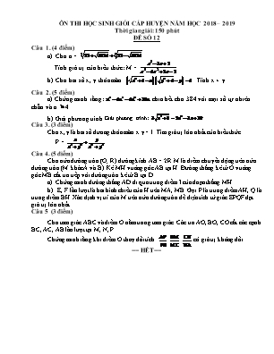 Đề ôn thi học sinh giỏi cấp huyện môn Toán Lớp 9 - Năm học 2018-2019 - Đề số 12