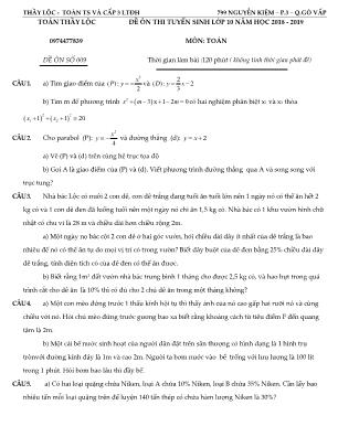 Đề ôn thi tuyển sinh vào Lớp 10 THPT môn Toán - Đề số 009 - Năm học 2018-2019