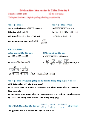 Đề tham khảo kiểm tra học kì I môn Toán Lớp 9 - Năm học 2018-2019 (Có đáp án)