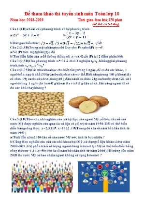 Đề tham khảo thi tuyển sinh môn Toán Lớp 10 - Năm học 2018-2019
