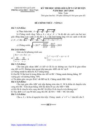 Đề thi chọn học sinh giỏi cấp huyện môn Toán Lớp 9 - Vòng I - Năm học 2017-2018 - Phòng GD & ĐT Quế Sơn (Có đáp án)