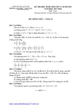 Đề thi chọn học sinh giỏi cấp huyện môn Toán Lớp 9 - Vòng II - Năm học 2017-2018 - Phòng GD & ĐT Quế Sơn (Có đáp án)