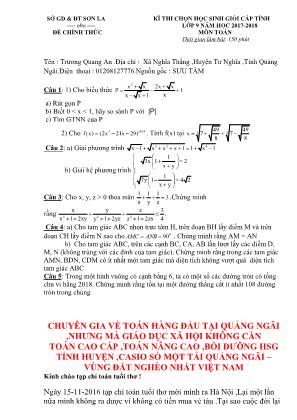 Đề thi chọn học sinh giỏi cấp tỉnh môn Toán Lớp 9 - Năm học 2017-2018 - Sở giáo dục và đào tạo Sơn La