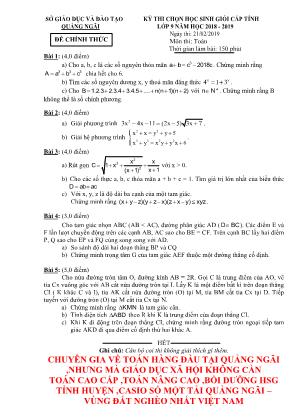 Đề thi chọn học sinh giỏi cấp tỉnh môn Toán Lớp 9 - Năm học 2018-2019 - Sở GD & ĐT Quảng Ngãi